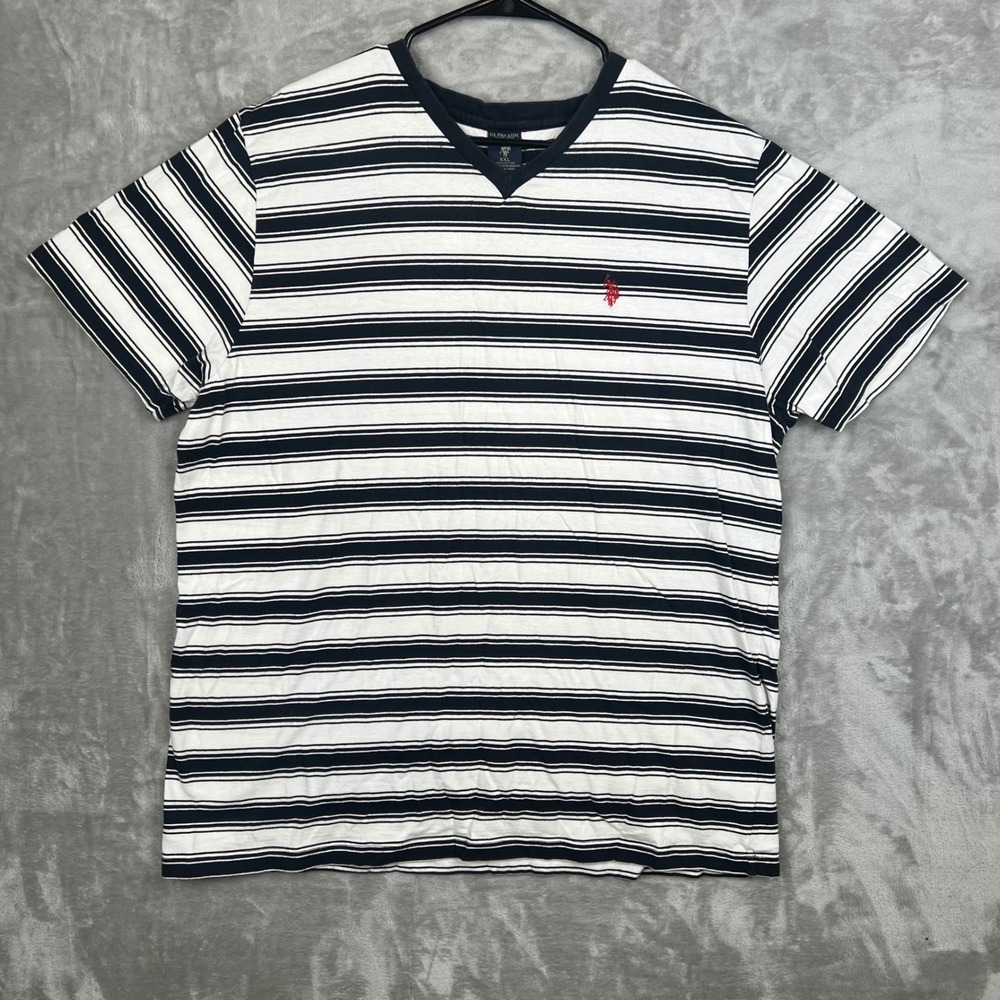 U.S. Polo Assn Mens XXL Striped V Neck Short‎ Sleeve Casual T Shirt